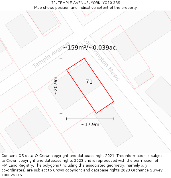 71, TEMPLE AVENUE, YORK, YO10 3RS: Plot and title map