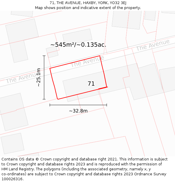 71, THE AVENUE, HAXBY, YORK, YO32 3EJ: Plot and title map