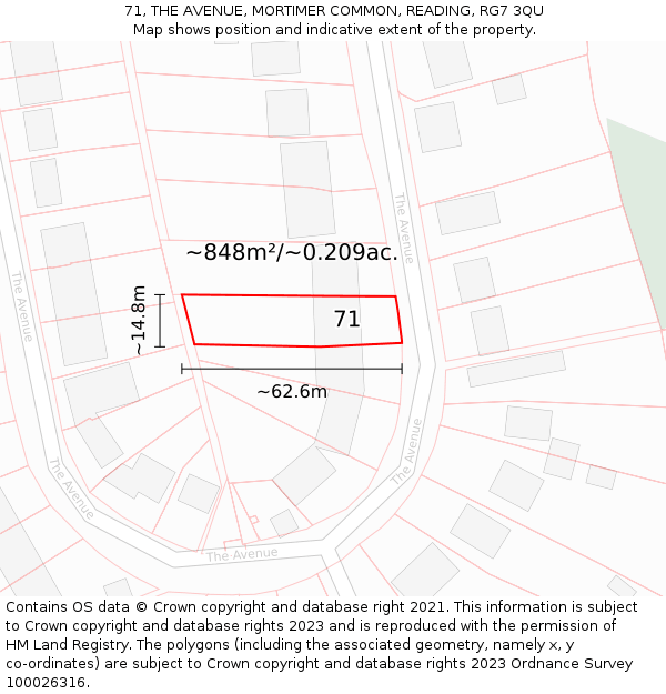 71, THE AVENUE, MORTIMER COMMON, READING, RG7 3QU: Plot and title map