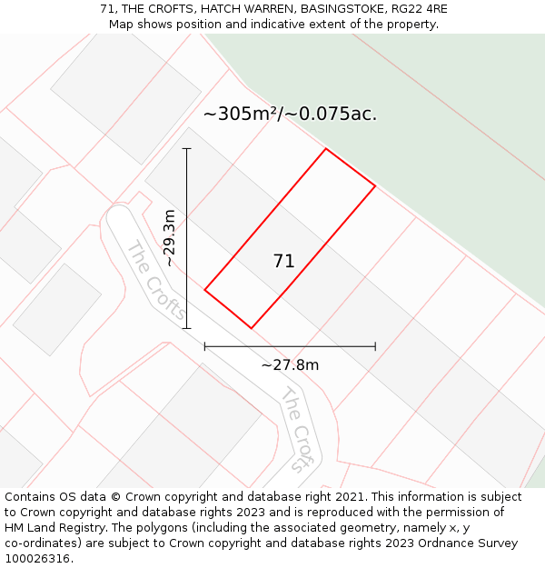 71, THE CROFTS, HATCH WARREN, BASINGSTOKE, RG22 4RE: Plot and title map