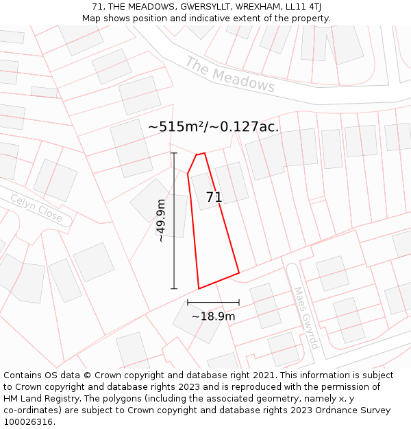 71, THE MEADOWS, GWERSYLLT, WREXHAM, LL11 4TJ: Plot and title map