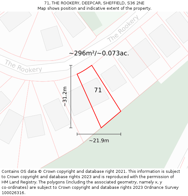 71, THE ROOKERY, DEEPCAR, SHEFFIELD, S36 2NE: Plot and title map