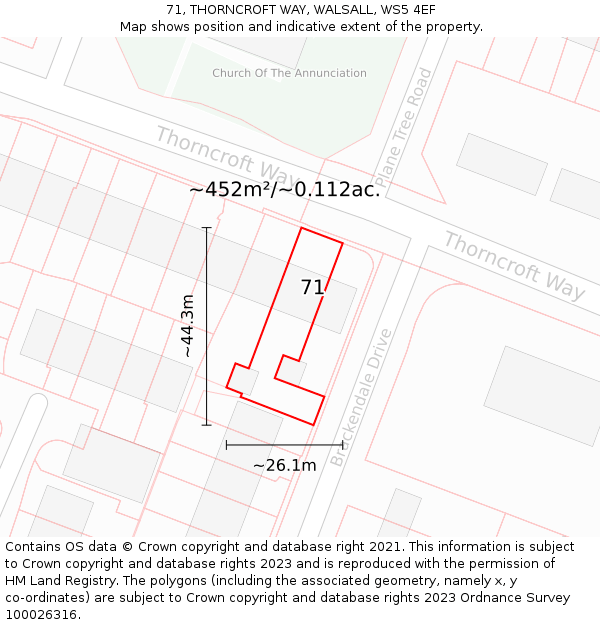 71, THORNCROFT WAY, WALSALL, WS5 4EF: Plot and title map