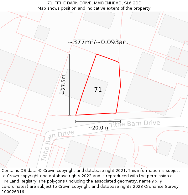 71, TITHE BARN DRIVE, MAIDENHEAD, SL6 2DD: Plot and title map