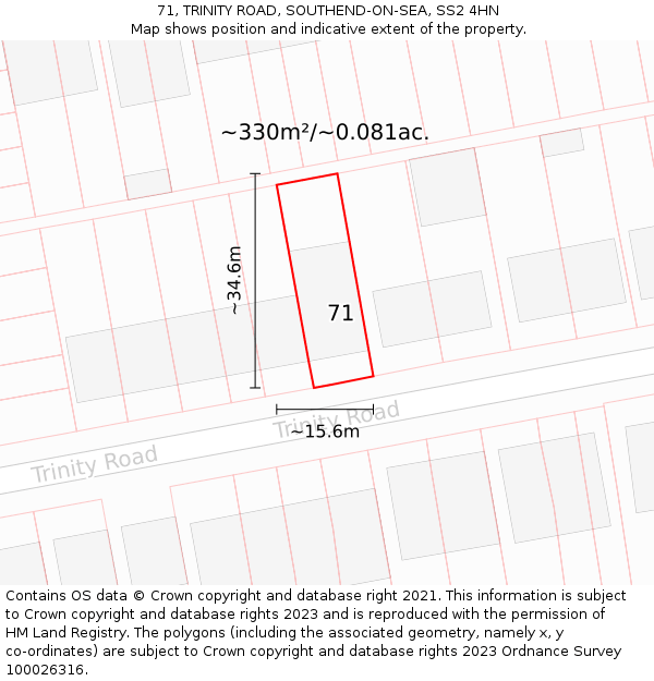 71, TRINITY ROAD, SOUTHEND-ON-SEA, SS2 4HN: Plot and title map