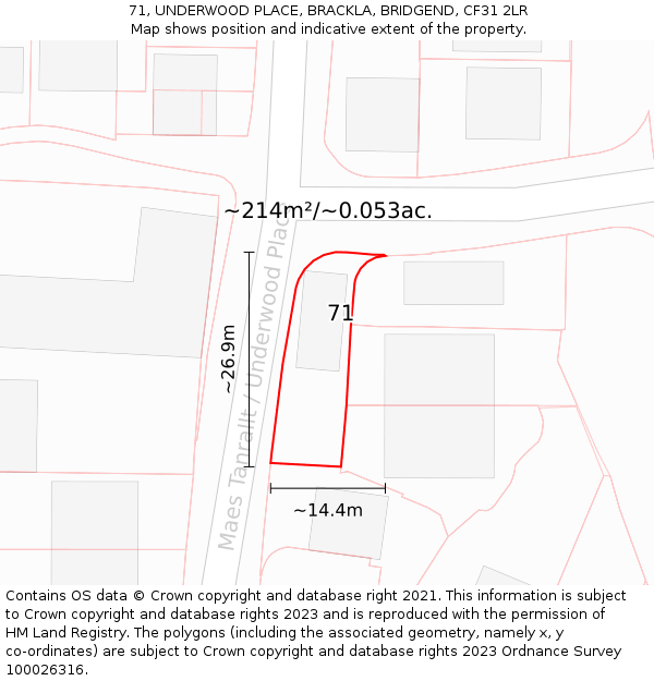 71, UNDERWOOD PLACE, BRACKLA, BRIDGEND, CF31 2LR: Plot and title map