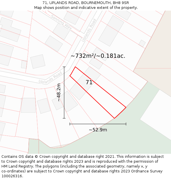 71, UPLANDS ROAD, BOURNEMOUTH, BH8 9SR: Plot and title map