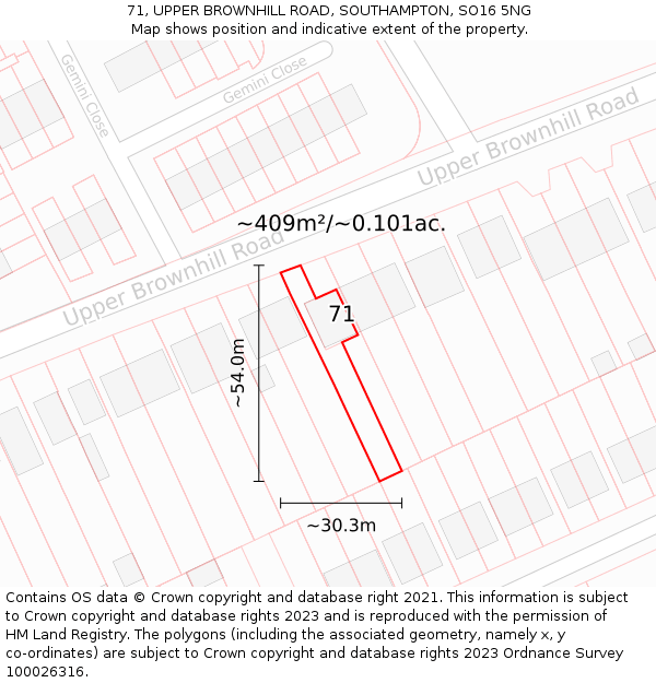 71, UPPER BROWNHILL ROAD, SOUTHAMPTON, SO16 5NG: Plot and title map