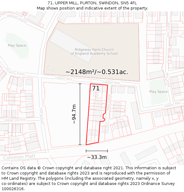 71, UPPER MILL, PURTON, SWINDON, SN5 4FL: Plot and title map
