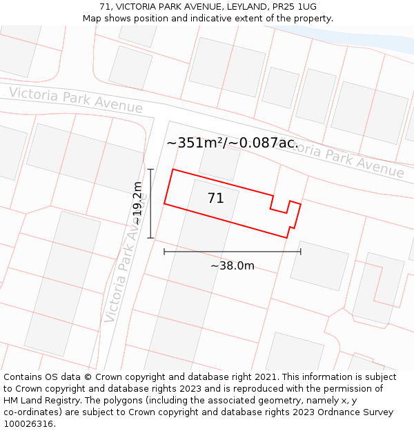 71, VICTORIA PARK AVENUE, LEYLAND, PR25 1UG: Plot and title map
