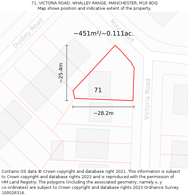 71, VICTORIA ROAD, WHALLEY RANGE, MANCHESTER, M16 8DQ: Plot and title map