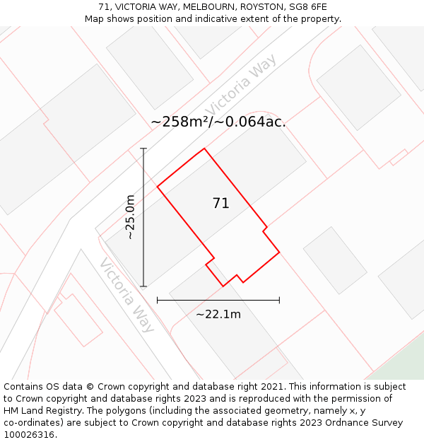 71, VICTORIA WAY, MELBOURN, ROYSTON, SG8 6FE: Plot and title map