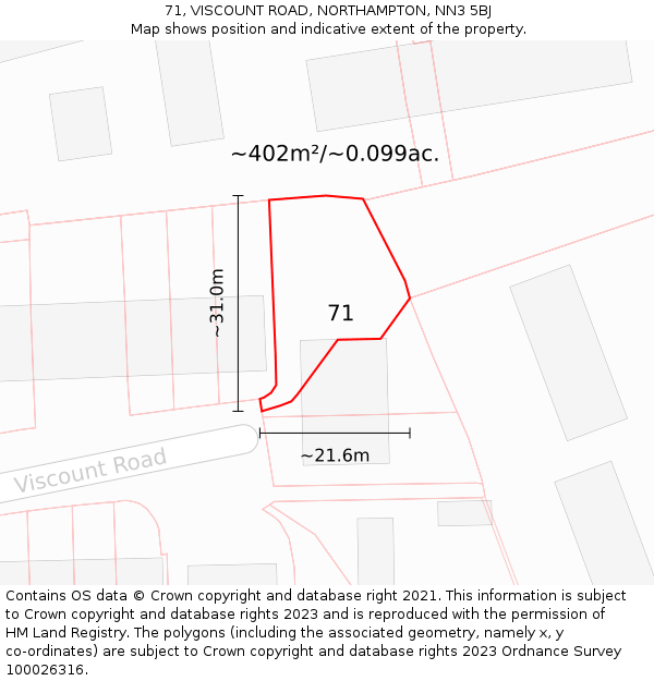 71, VISCOUNT ROAD, NORTHAMPTON, NN3 5BJ: Plot and title map