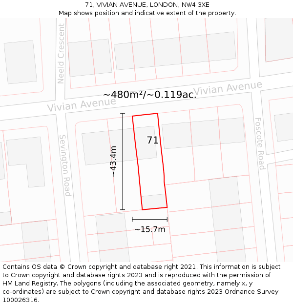 71, VIVIAN AVENUE, LONDON, NW4 3XE: Plot and title map