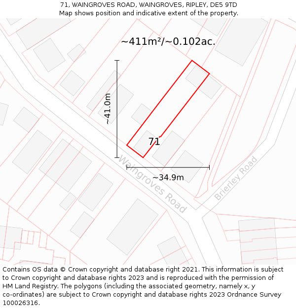71, WAINGROVES ROAD, WAINGROVES, RIPLEY, DE5 9TD: Plot and title map