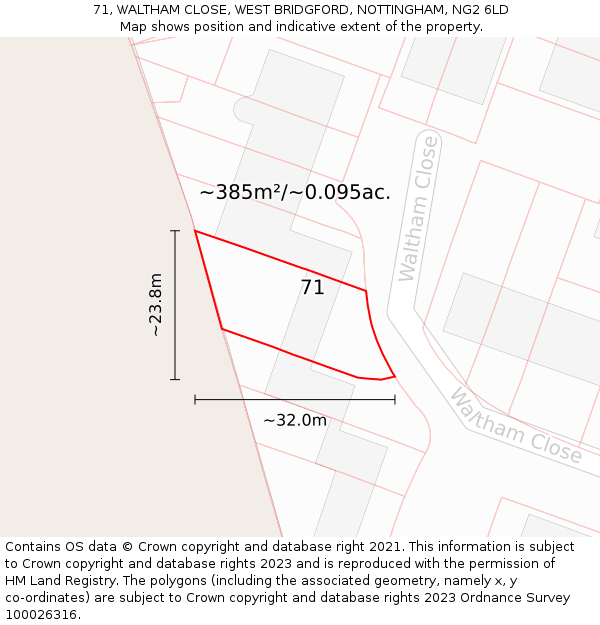 71, WALTHAM CLOSE, WEST BRIDGFORD, NOTTINGHAM, NG2 6LD: Plot and title map