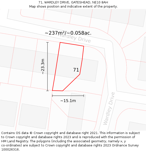 71, WARDLEY DRIVE, GATESHEAD, NE10 8AH: Plot and title map