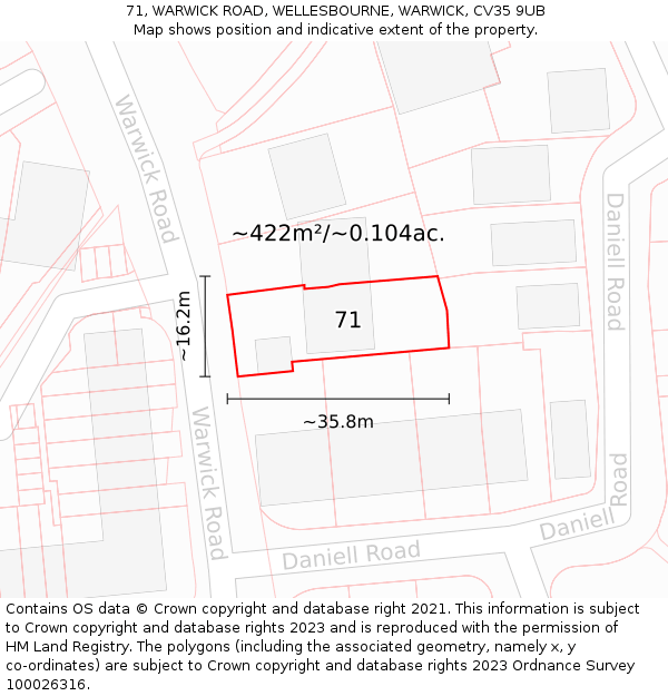 71, WARWICK ROAD, WELLESBOURNE, WARWICK, CV35 9UB: Plot and title map