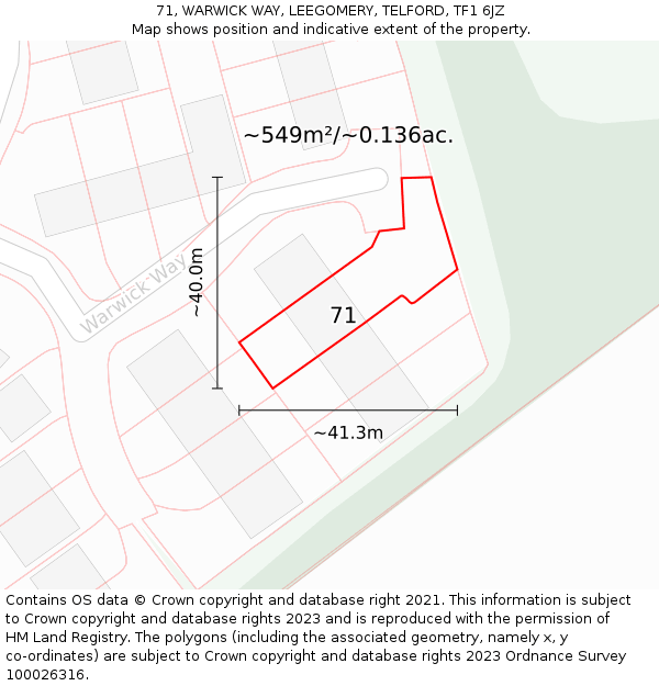 71, WARWICK WAY, LEEGOMERY, TELFORD, TF1 6JZ: Plot and title map