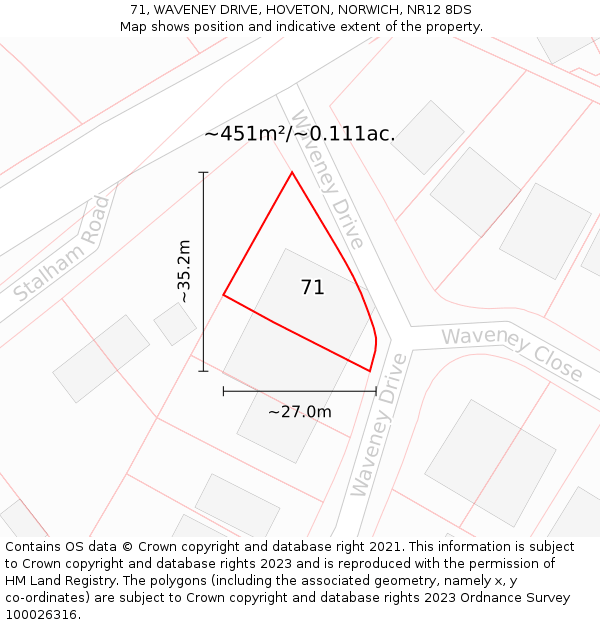 71, WAVENEY DRIVE, HOVETON, NORWICH, NR12 8DS: Plot and title map
