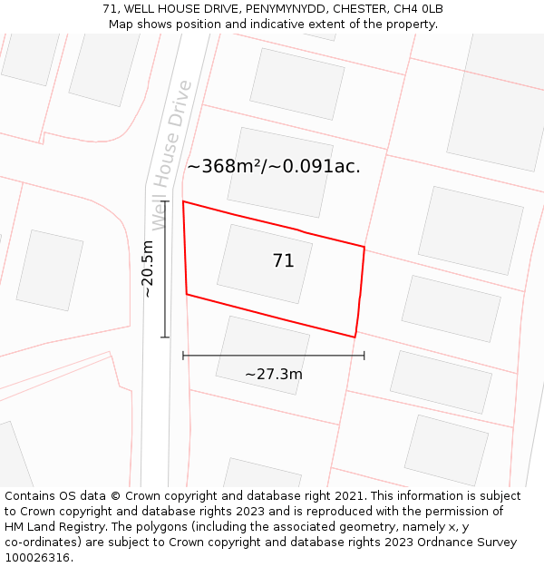 71, WELL HOUSE DRIVE, PENYMYNYDD, CHESTER, CH4 0LB: Plot and title map