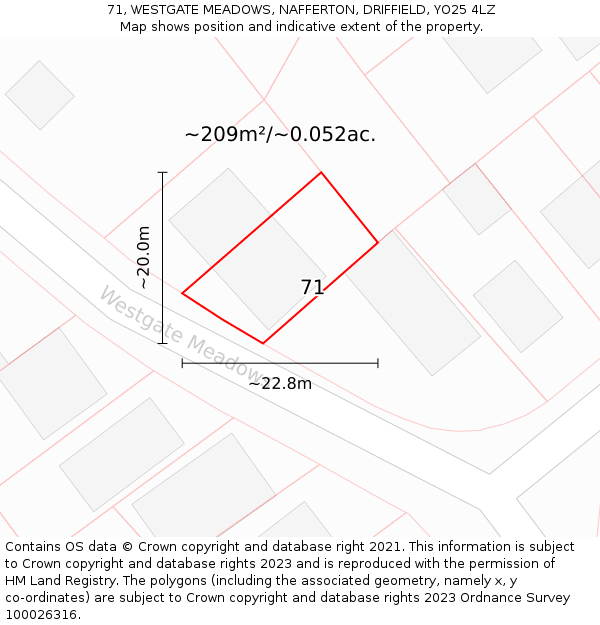 71, WESTGATE MEADOWS, NAFFERTON, DRIFFIELD, YO25 4LZ: Plot and title map
