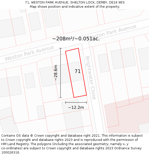 71, WESTON PARK AVENUE, SHELTON LOCK, DERBY, DE24 9ES: Plot and title map
