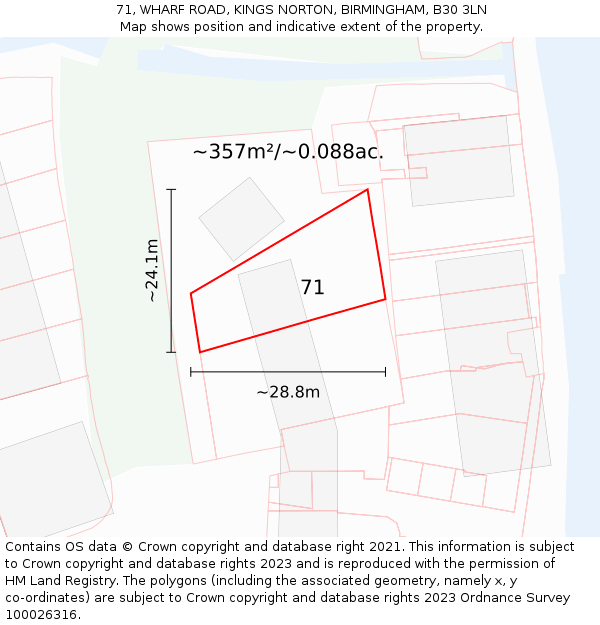 71, WHARF ROAD, KINGS NORTON, BIRMINGHAM, B30 3LN: Plot and title map