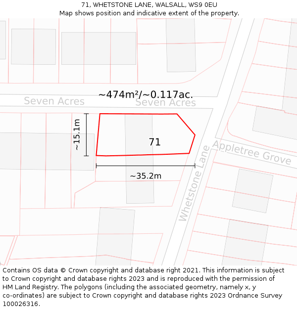 71, WHETSTONE LANE, WALSALL, WS9 0EU: Plot and title map