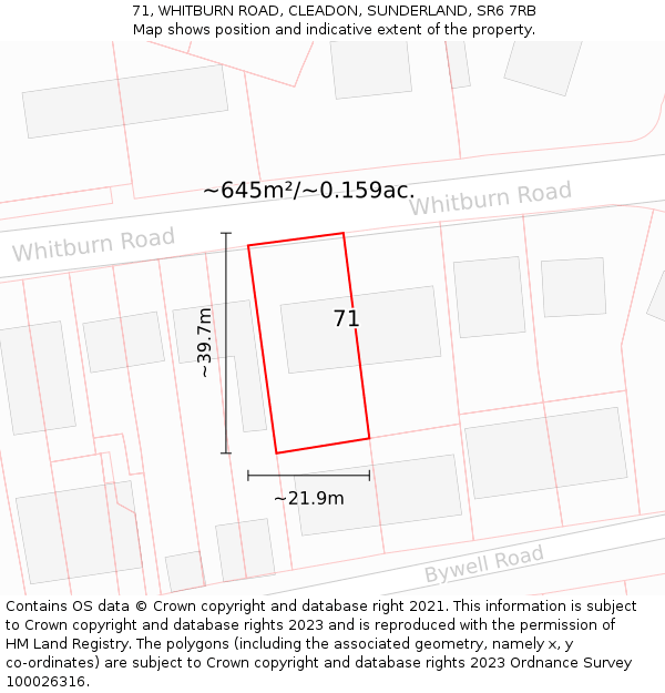 71, WHITBURN ROAD, CLEADON, SUNDERLAND, SR6 7RB: Plot and title map
