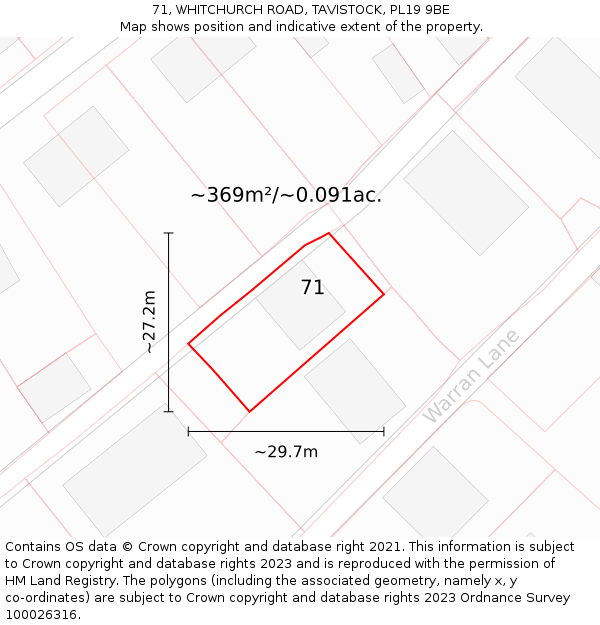 71, WHITCHURCH ROAD, TAVISTOCK, PL19 9BE: Plot and title map