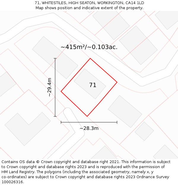 71, WHITESTILES, HIGH SEATON, WORKINGTON, CA14 1LD: Plot and title map
