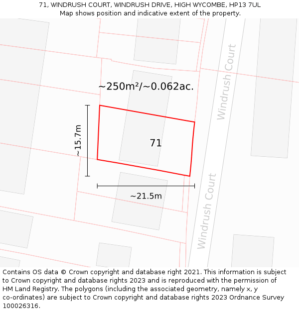 71, WINDRUSH COURT, WINDRUSH DRIVE, HIGH WYCOMBE, HP13 7UL: Plot and title map