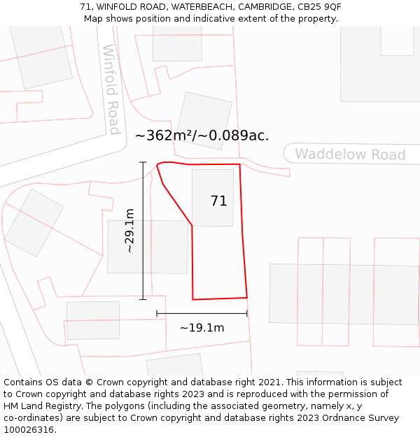 71, WINFOLD ROAD, WATERBEACH, CAMBRIDGE, CB25 9QF: Plot and title map
