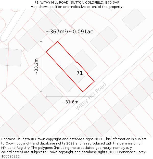 71, WITHY HILL ROAD, SUTTON COLDFIELD, B75 6HP: Plot and title map