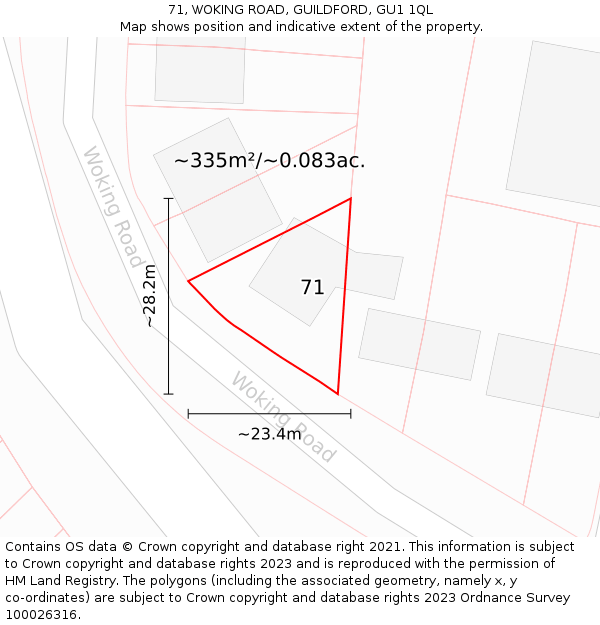 71, WOKING ROAD, GUILDFORD, GU1 1QL: Plot and title map