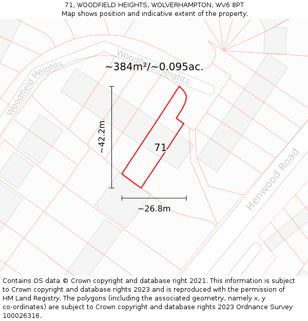 71, WOODFIELD HEIGHTS, WOLVERHAMPTON, WV6 8PT: Plot and title map