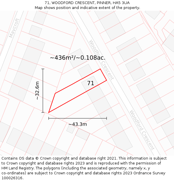 71, WOODFORD CRESCENT, PINNER, HA5 3UA: Plot and title map