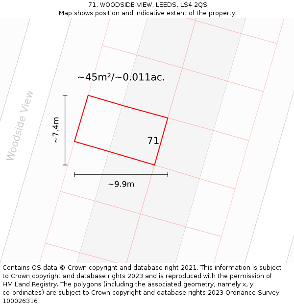 71, WOODSIDE VIEW, LEEDS, LS4 2QS: Plot and title map
