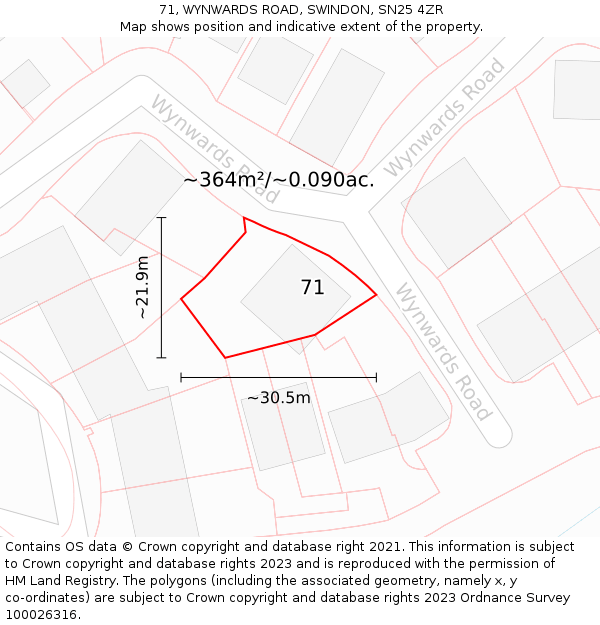 71, WYNWARDS ROAD, SWINDON, SN25 4ZR: Plot and title map