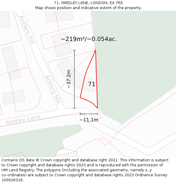 71, YARDLEY LANE, LONDON, E4 7RS: Plot and title map