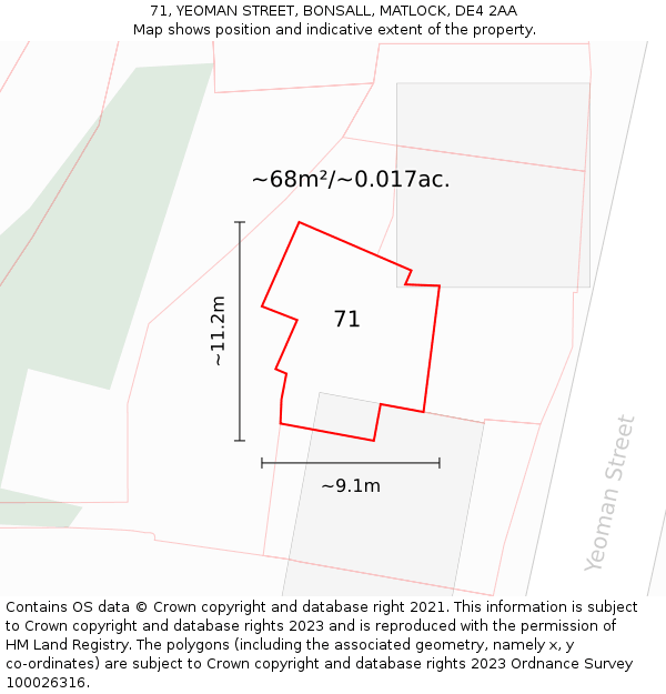 71, YEOMAN STREET, BONSALL, MATLOCK, DE4 2AA: Plot and title map