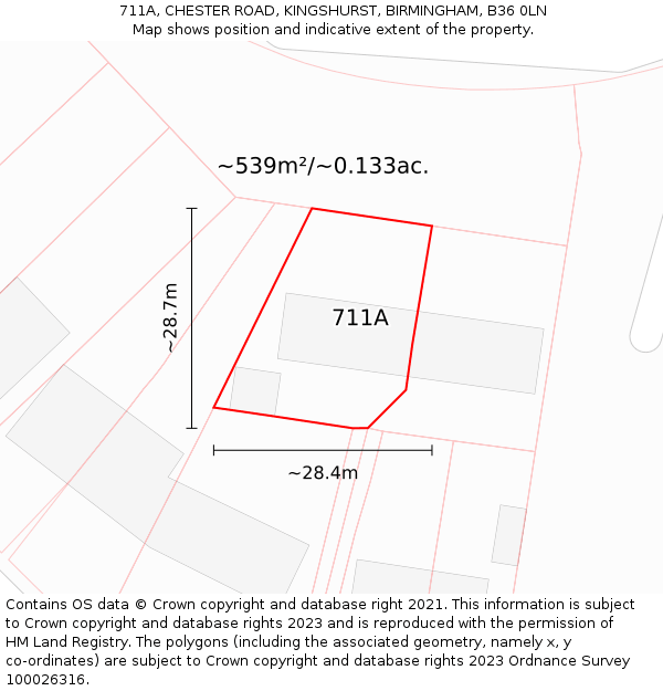 711A, CHESTER ROAD, KINGSHURST, BIRMINGHAM, B36 0LN: Plot and title map