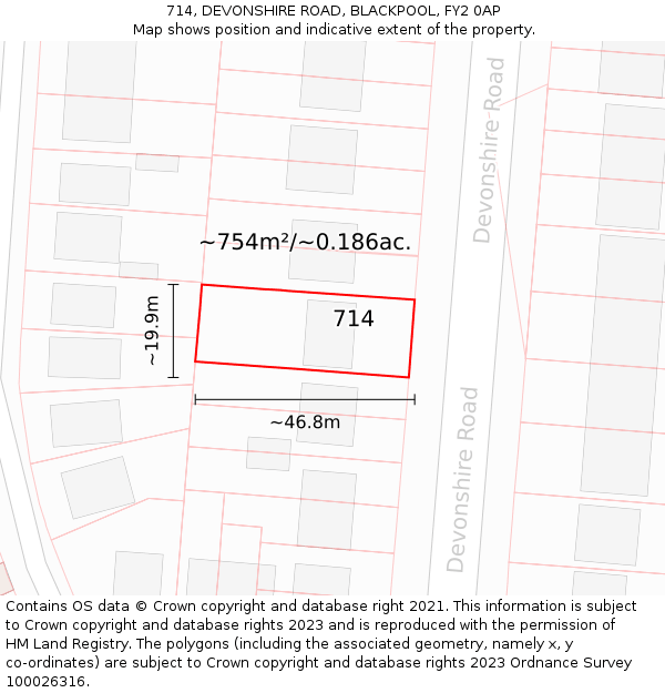 714, DEVONSHIRE ROAD, BLACKPOOL, FY2 0AP: Plot and title map