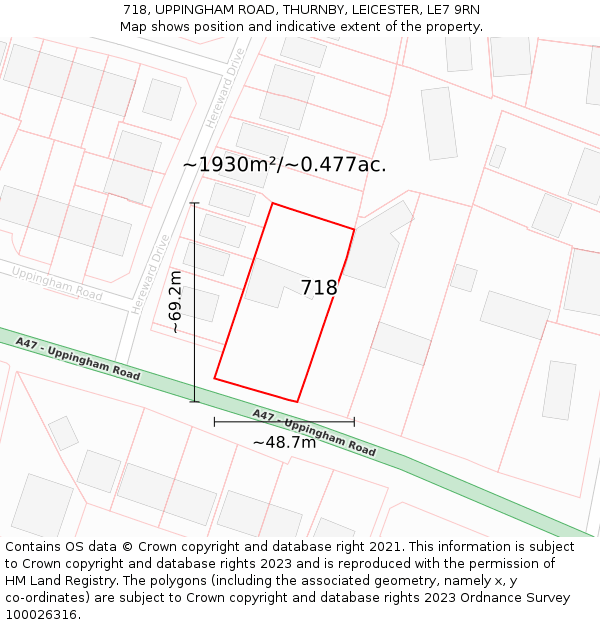 718, UPPINGHAM ROAD, THURNBY, LEICESTER, LE7 9RN: Plot and title map