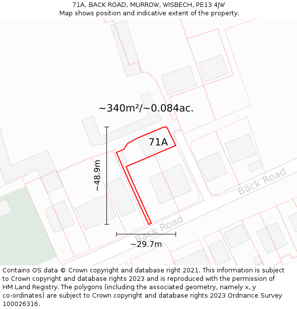 71A, BACK ROAD, MURROW, WISBECH, PE13 4JW: Plot and title map