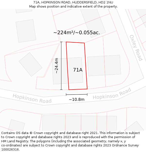 71A, HOPKINSON ROAD, HUDDERSFIELD, HD2 1NU: Plot and title map