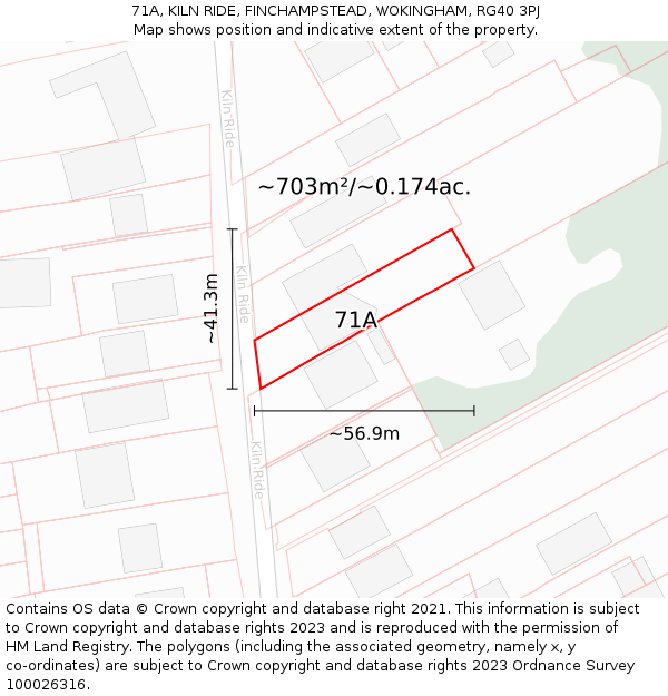 71A, KILN RIDE, FINCHAMPSTEAD, WOKINGHAM, RG40 3PJ: Plot and title map