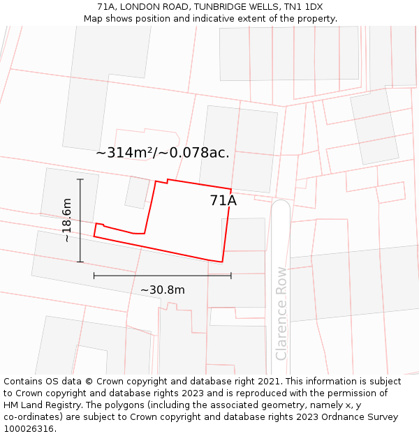 71A, LONDON ROAD, TUNBRIDGE WELLS, TN1 1DX: Plot and title map