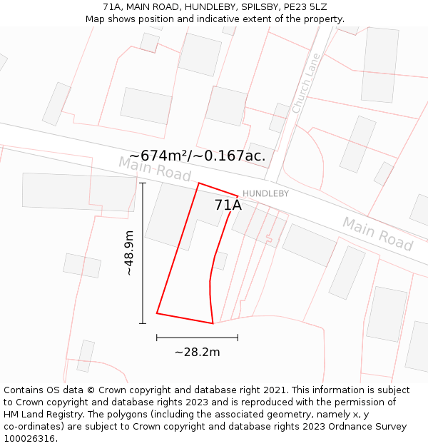 71A, MAIN ROAD, HUNDLEBY, SPILSBY, PE23 5LZ: Plot and title map